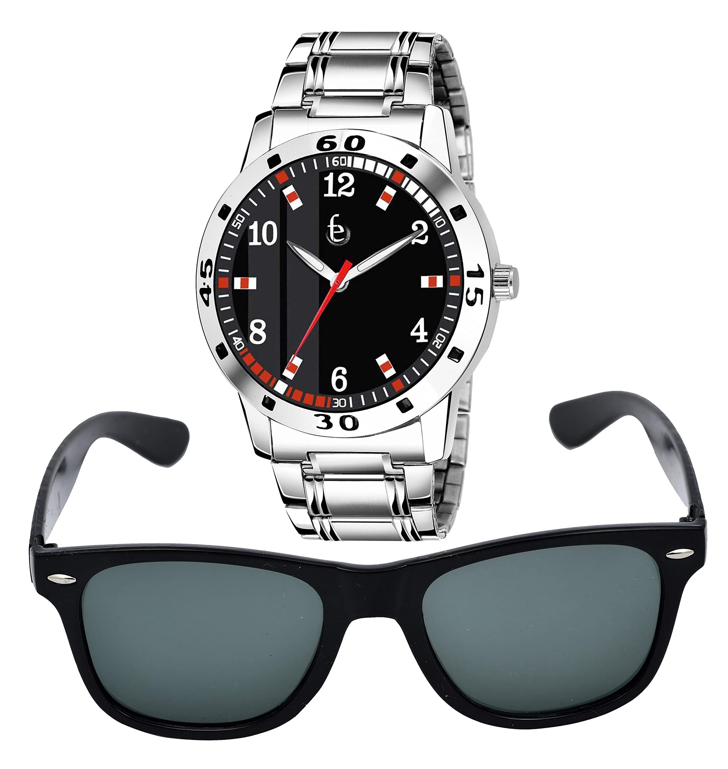 FRAVY Analoug Steel Belt Wrist Watch with Black Waifarer Sunglasses for Mens Boys -W071-S072 (B0BC1YZTWH) Amazon Price History, Amazon Price Tracker