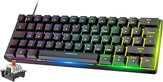 FELiCON RK-T60 Mini 60% Percent Gaming Mechanical Keyboard,Pro Compact 62 Keys UK Layout,18 RGB Illuminated LED Chroma Backlit, Detachable USB-C Wired Waterproof for PC Mac PS4 XBOX-Black/Brown Switch