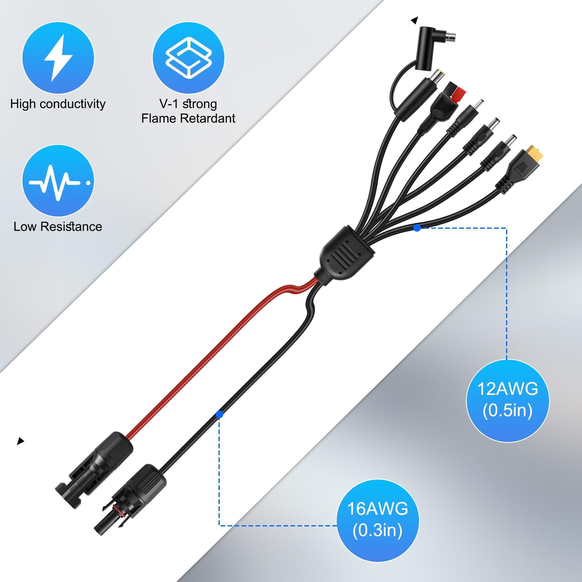 XMSJSIY Rallonge de panneau solaire 7 en 1 vers DC 8 mm XT60 DC35135 DC5521 DC6530 DC7909 DC8020 Kit adaptateur multiple pour générateur de centrales électriques de camping-car - 1,1 m