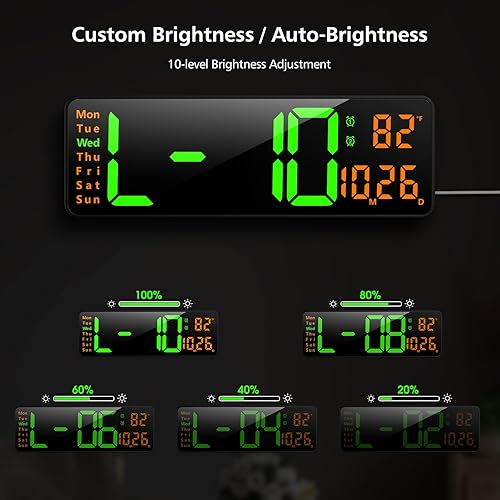 Miniatura 4 de Zgrmbo 16.2-Inch Large LED Oversized Digital Wall Clock with Date and Temperature, Plug-in Wall Clock with Remote, Perfect for HomeOfficeGarage,
