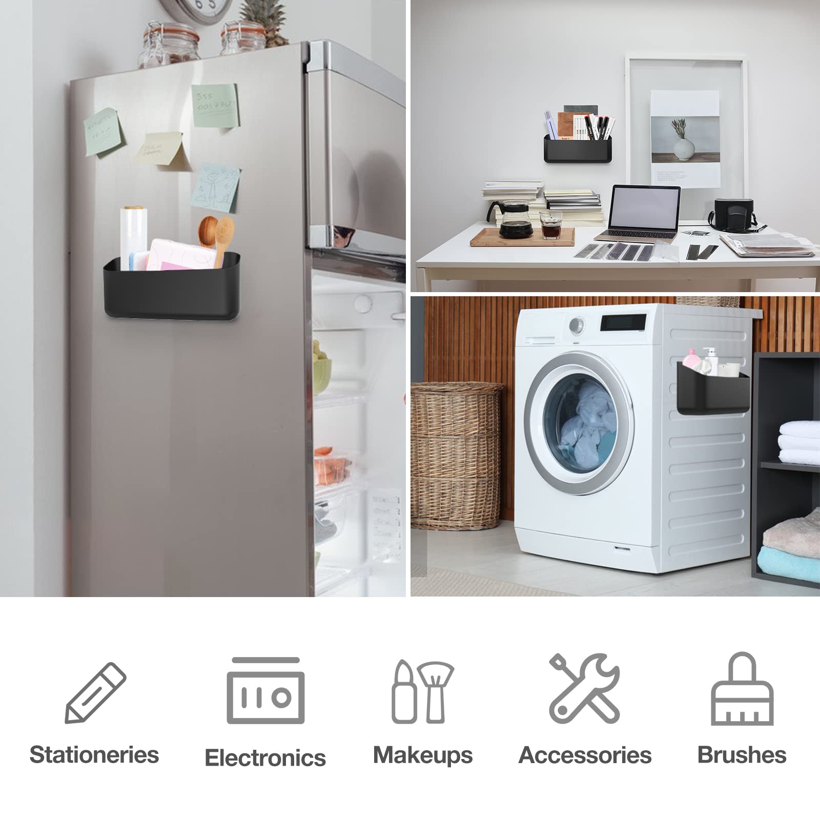 MoKo Magnetic Dry Erase Marker Holder, Widen Magnetic Marker Pen Storage for School Supplies, Whiteboard, Refrigerator, Locker, Laundry Storage Basket Lint Holder Bin for Dryer, Washing Machine, Black