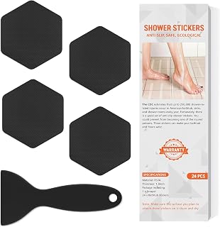 Non Slip Bathtub Stickers, Shower Stickers for Safety Bathroom Tubs, Bathtub Non Slip Stickers and Adhesive Decals Scraper for Bath Tub, Shower Floor, Stairs, Ladders(Square Shape) (24, Black)