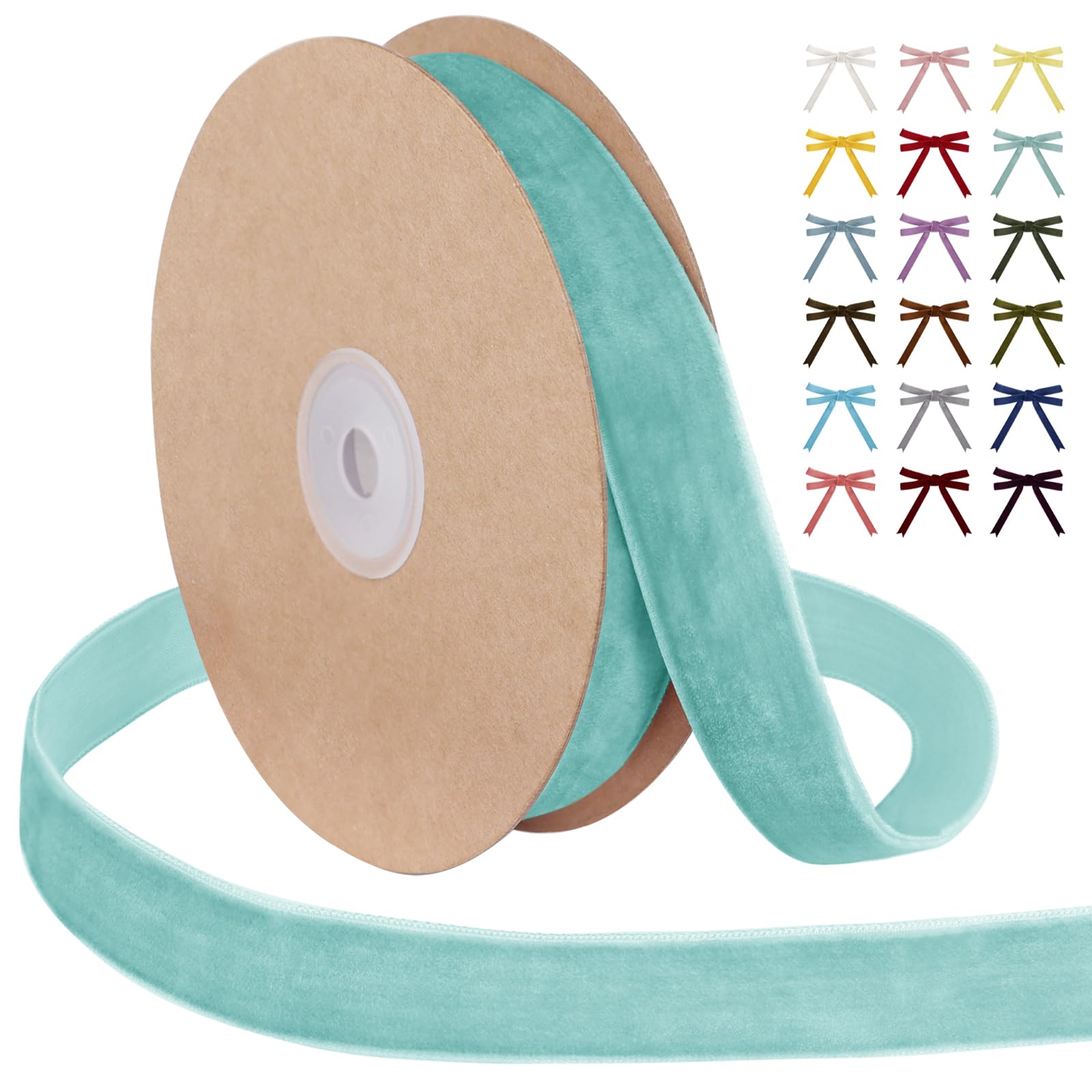 Uiopa Aqua Blue Velvet Ribbon, 25mm x 9m Single Face Wrapping Ribbon, Vintage Velvet Ribbons for Gift Wrapping, Wreaths, Wedding, Party, Home Decor, DIY Crafts