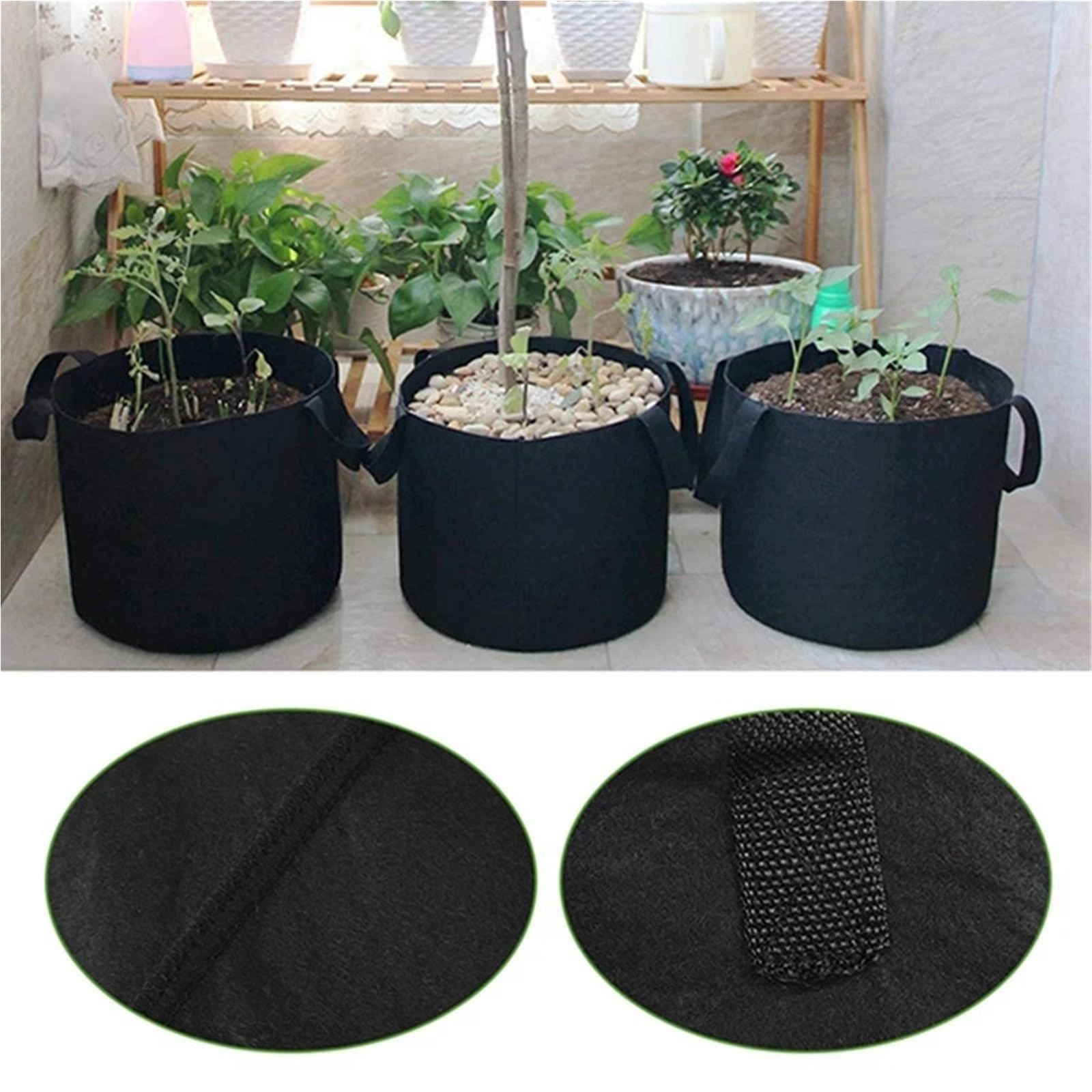 3 pièces 2-50 gallons Feutre de Pomme Terre Plantation légumes Fruits tomates Sac épaissi Non-tissé semis Plantes avec poignées pour Plantes(40 Gallon 70x40cm)