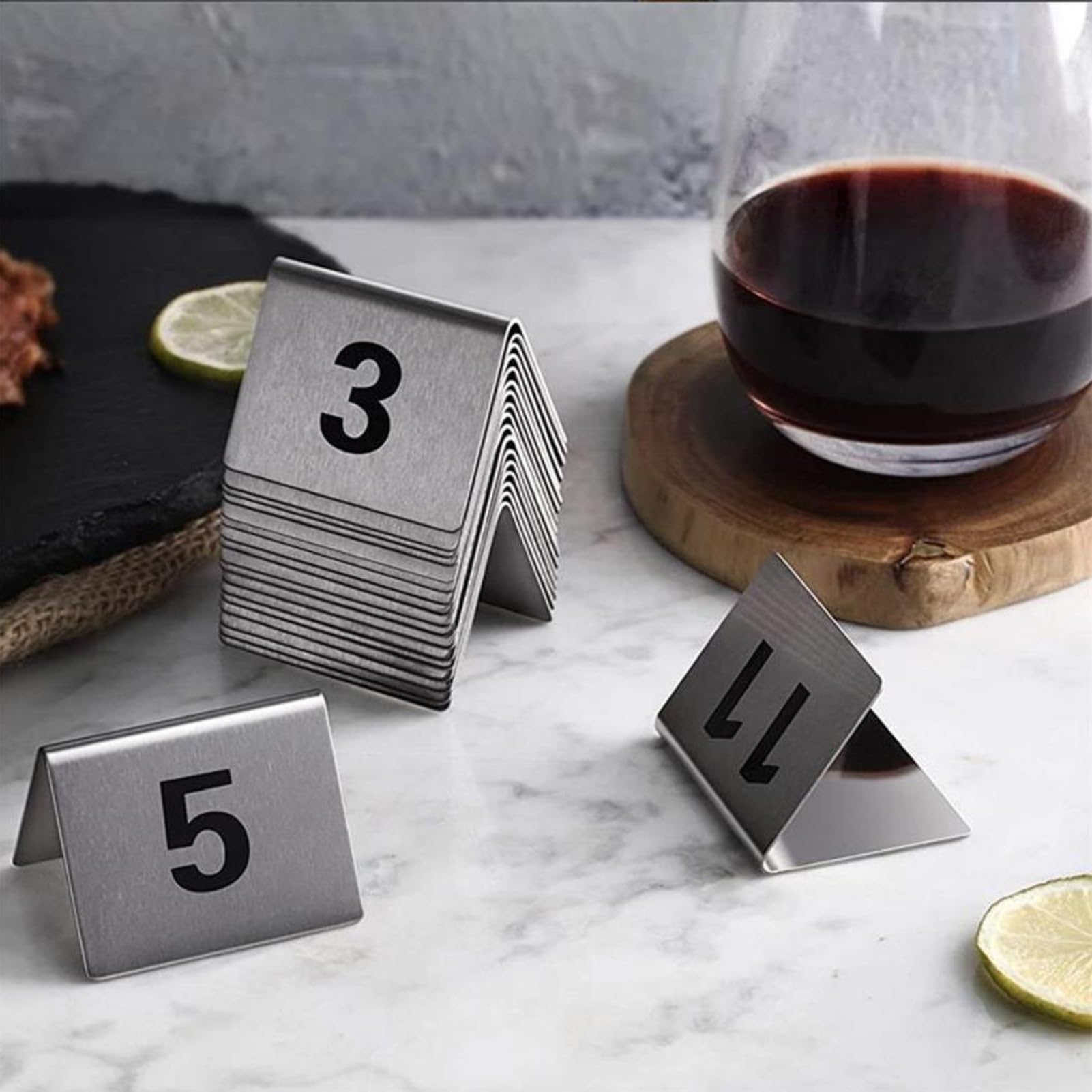 Vnook Tischnummern, Edelstahl-Zeltstil, stapelbares digitales Nummernschild | Idéal pour les restaurants, les mariages, les anniversaires et les réceptions.(25)