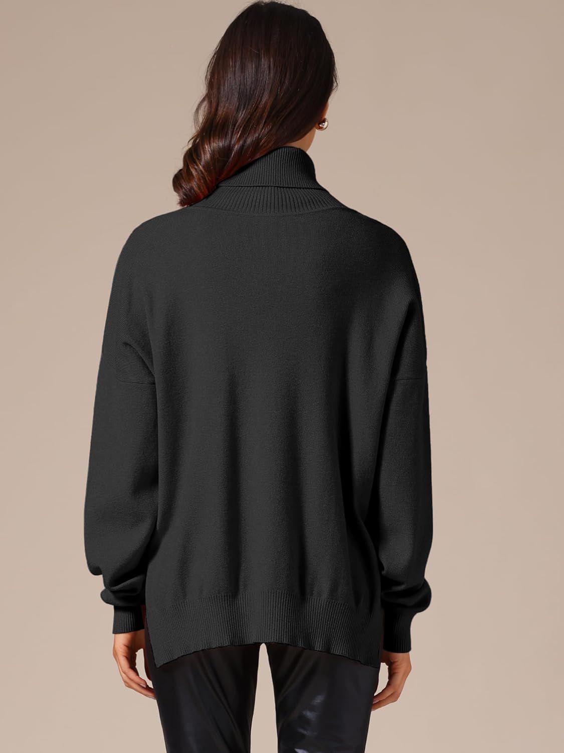 Allegra K Women's Turtleneck Sweater Pullover 2025 Fall Winter Outfits Long Sleeve Side Slit Oversized Knit Tops - Image 3