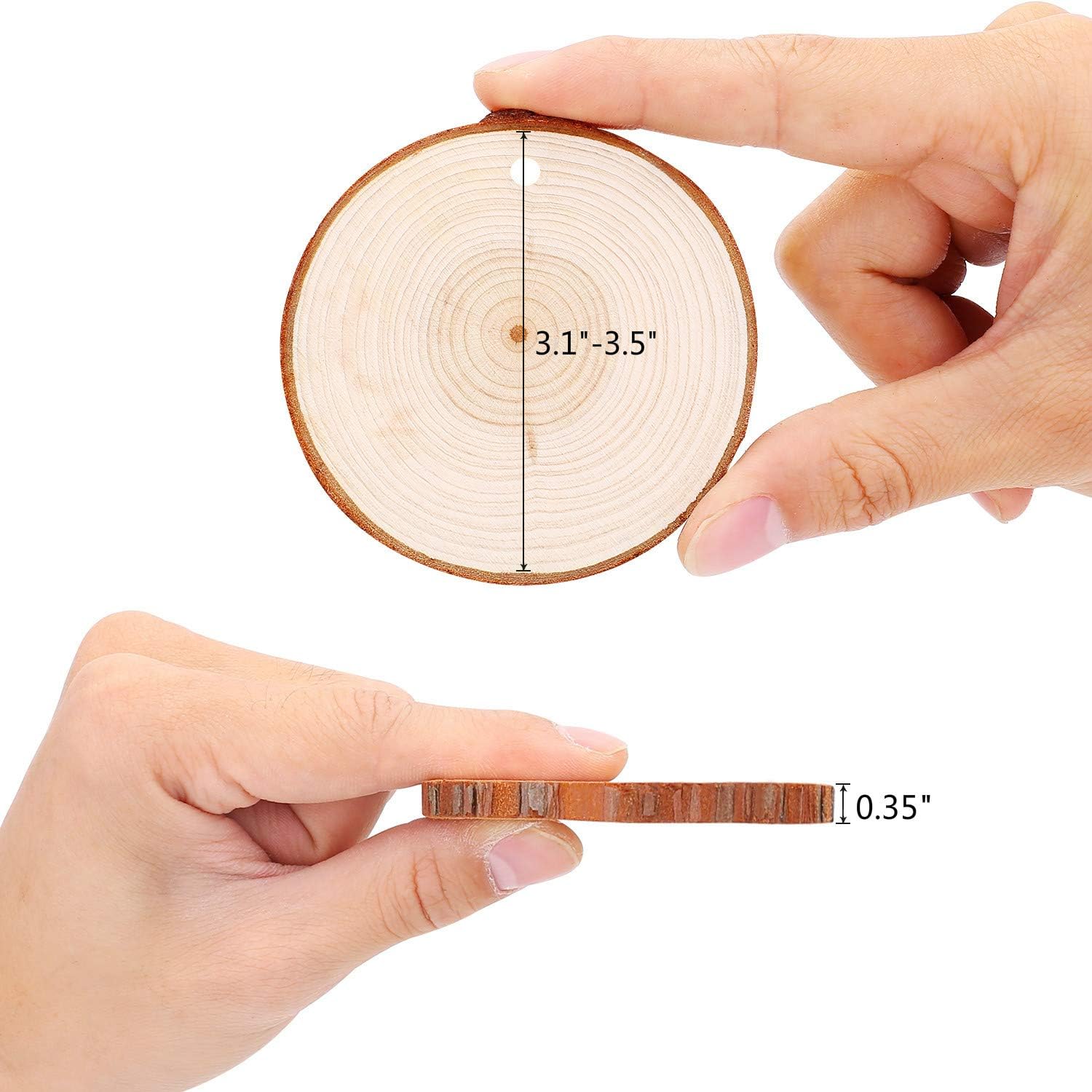Fuyit Natural Wood Slices 25 Pcs 3.1-3.5 Inches Craft Wood Kit Unfinished Predrilled with Hole Wooden Circles Tree Slices for Arts and Crafts Christmas Ornaments DIY Crafts - Image 5