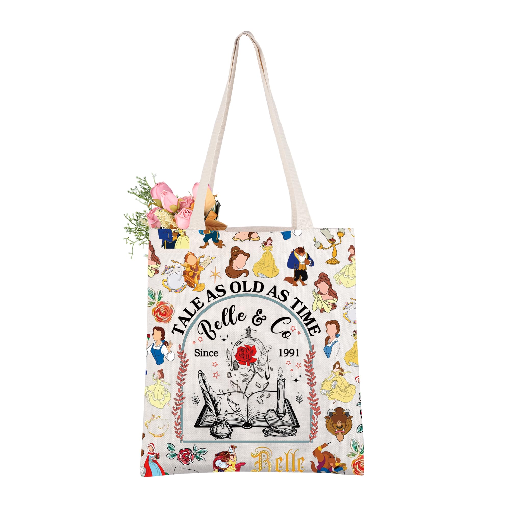 AKTAP Fairy Tales Gifts Tale As Old As Time Belle & Co Since 1991 Tote Bag Beauty Beast Inspired Tote Belle Book Shop Merch (1991 tote)