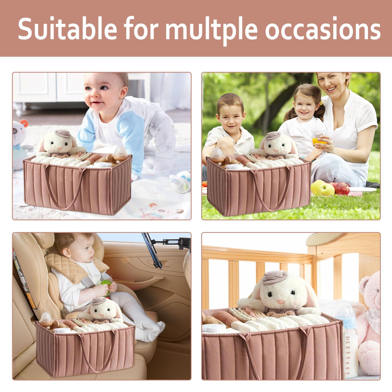 Organizer Fasciatoio per Neonati, Organizzatore Portatile per Pannolini Cesto di Stoccaggio, con Scomparti Rimovibili, Cestino Portaoggetti per Neonati, Pieghevole Nursery Storage Borsa Basket