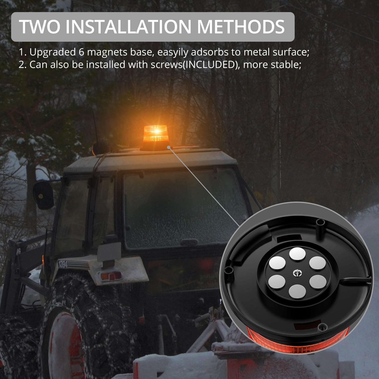 40W Gyrophare LED Orange, Justech 40 LEDs Gyrophare Magnétique E-Mark IP67 Étanche pour 12V/24V VéhiculePhare d'Avertissement Clignotant Magnétique 7 Modes de Flash avec 5m Câble Prise Allume-Cigare