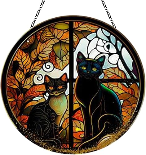 MATIHAY Colgante de ventana de acrílico, colgante de ventana de gato negro, decoración de pared de gato para amantes de los gatos, gato negrocuervo