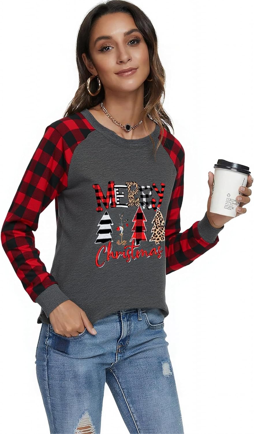 Womens Long Sleeve Christmas Shirts Holiday Pullover Tops Merry Christmas Graphic Xmas Gift T-Shirt - Image 6