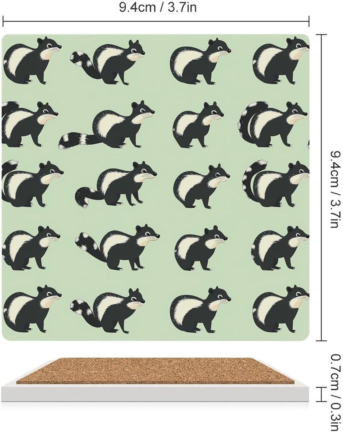 Skunk Ceramic Coasters Square Drinks Coaster Coffee Table Decor Table Coaster for Home Bar