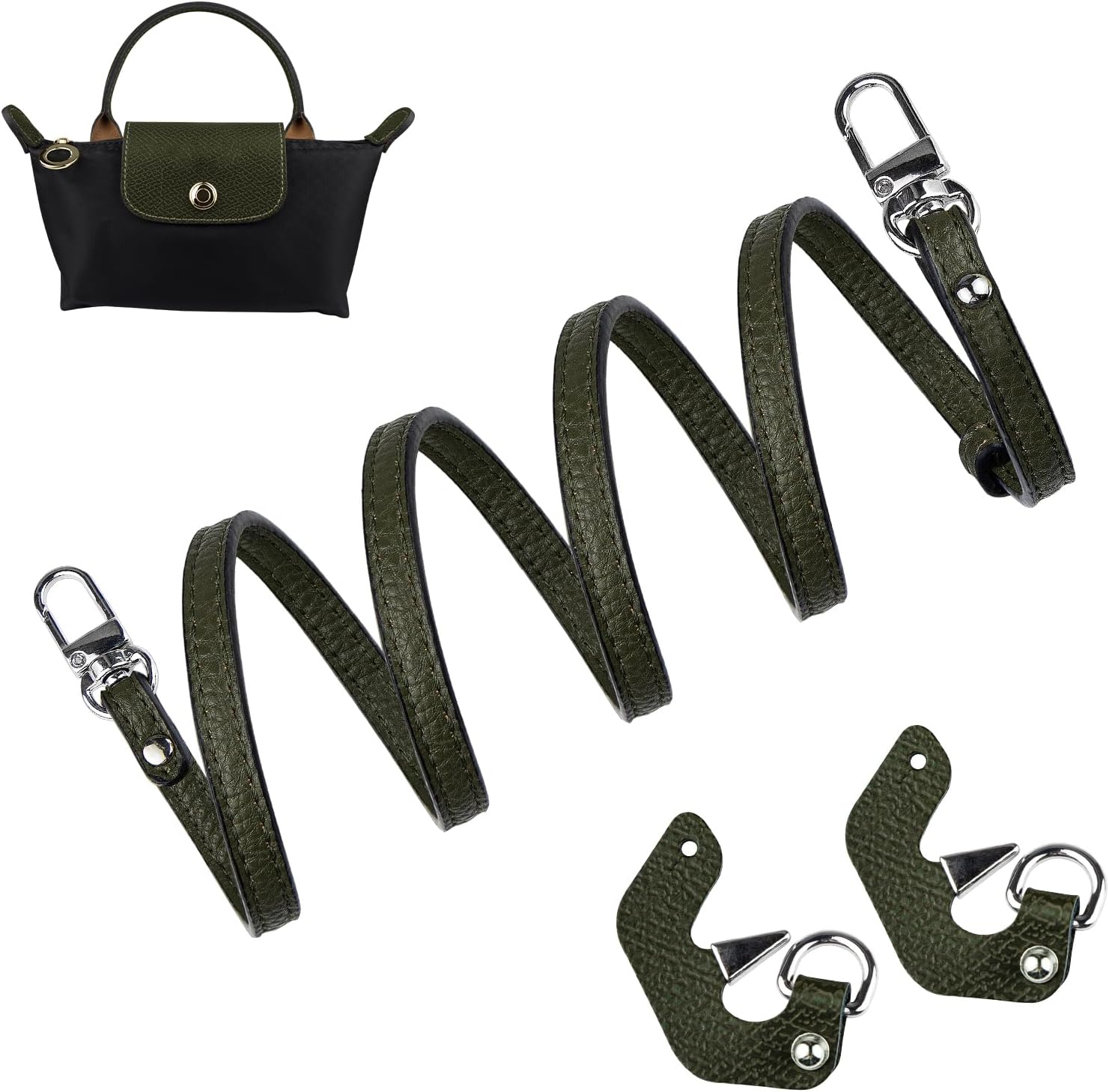 ロンシャン ポーチ用クロスボディストラップ交換用ハンドル付きミニバッグ調節可能な変換キット ロングチャンピオン用(幅:9mm、色:ダークグリーン)