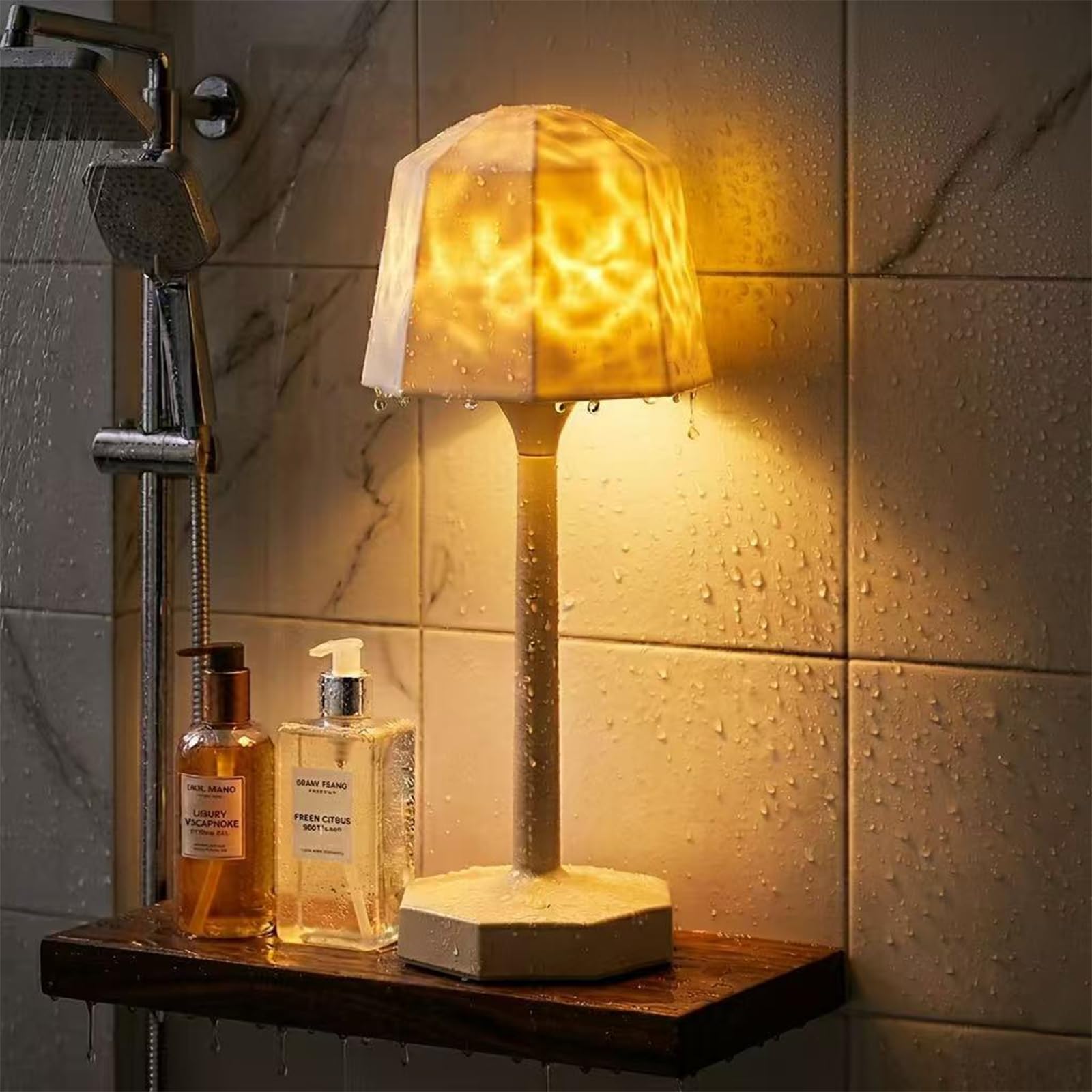 OSQI Waterproof Shower Lamp - 16 Color Changing Ocean Wave Projector for Inside Shower, Rechargeable LED Water Ripple Light with Remote, Cordless Bathroom Night Light for Bathtub, Relaxing Spa Decor