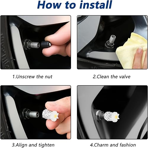 Miniatura 7 de Paquete de 4 tapas de vástago de válvula de cristal con diamantes de imitación a prueba de polvo, universales para automóviles, camiones y