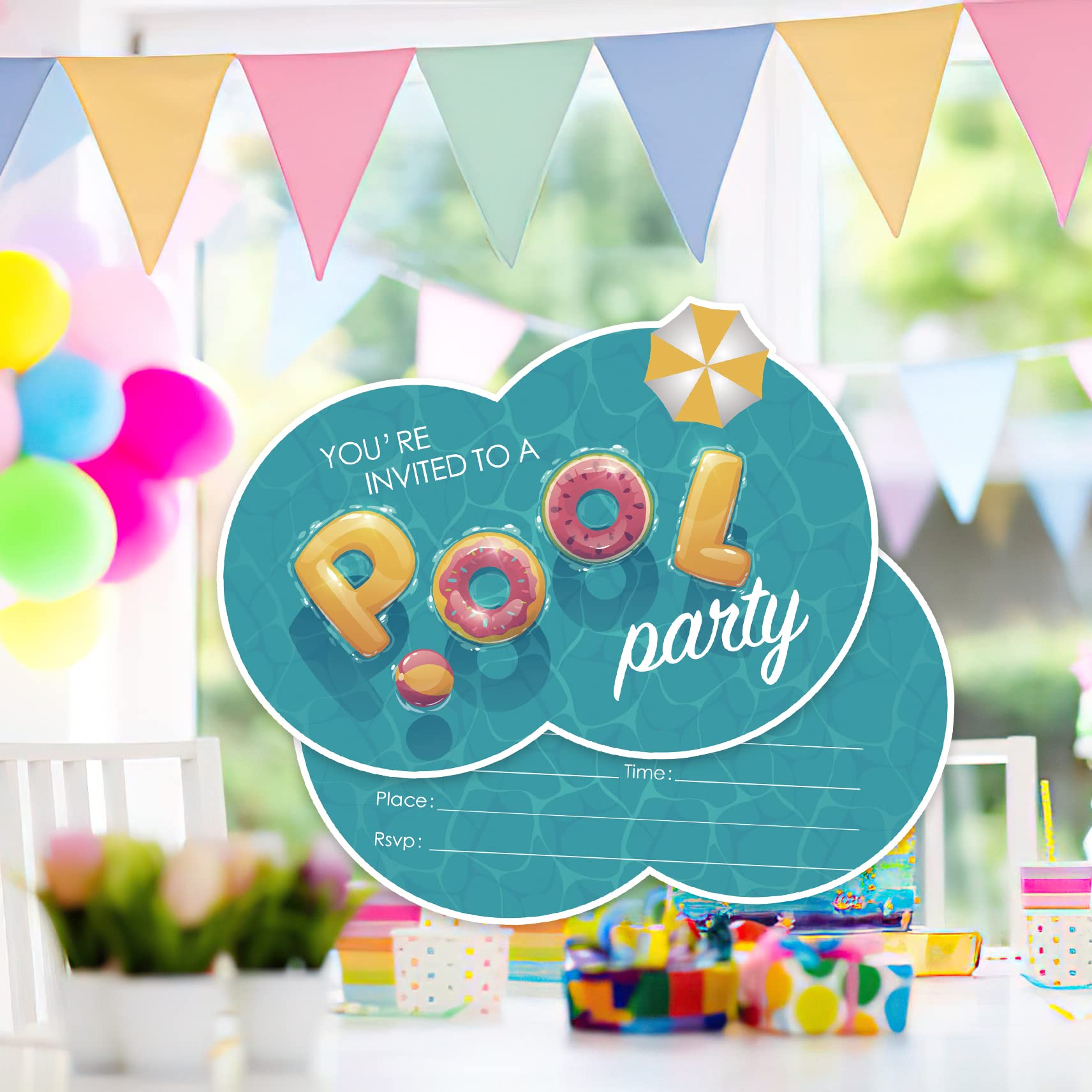 AEHIE Pool-Party Einladungskarten – 20 Stück Mit Umschlägen, 10,2 X 15,2 Cm, Zum Ausfüllen
