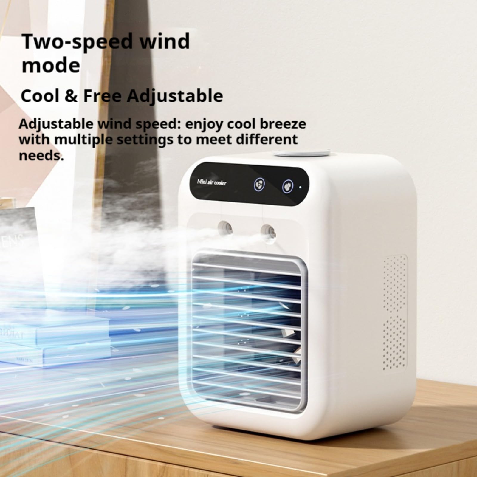 Climatizzatore portatile, USB, refrigeratore d'aria, umidificatore portatile silenzioso, 2 velocità di ventilazione, 2 modalità di nebulizzazione, adatto per casa, ufficio