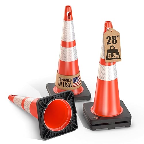 Miniatura 7 de GECCO ™ Paquete de 8 conos de tráfico naranjas de 28 pulgadas y 5.3 libras con agujero para la cadena, conos de seguridad, conos naranjas, conos de