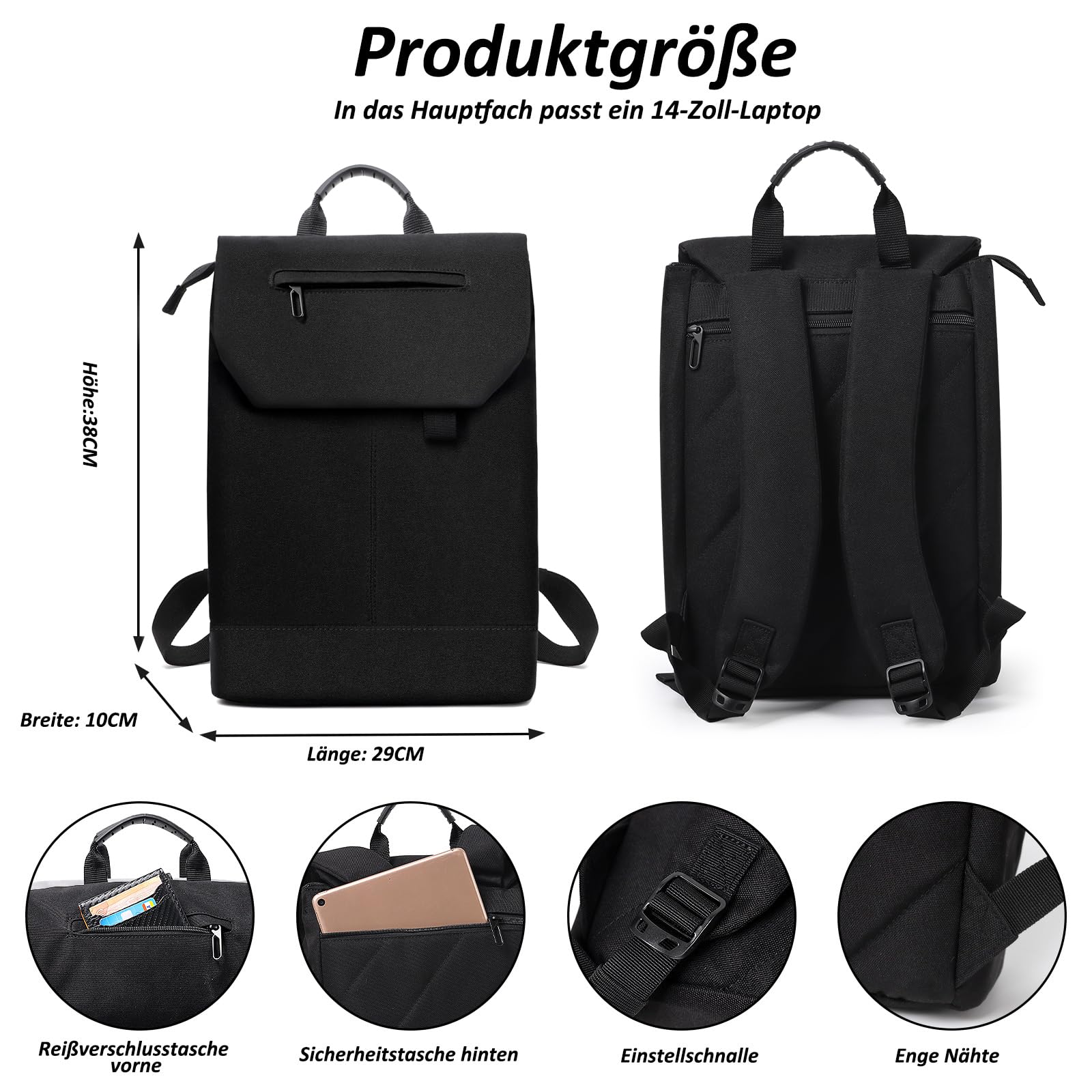 TANTOMI Rucksack Damen Tagesrucksäcke mit Laptopfach & Anti Diebstahl Tasche Reiserucksack Damen Laptop Rucksack Backpack für Ausflüge Uni Schule und Büro