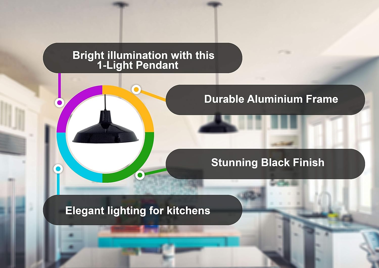 Ciata Dome Pendant Light Fixtures, 1 Light Indoor Aluminium 16 inch Pendant, Warehouse Shade in Black Finish. Voltage: 120, Wattage: 100, Pendant Ceiling Light.