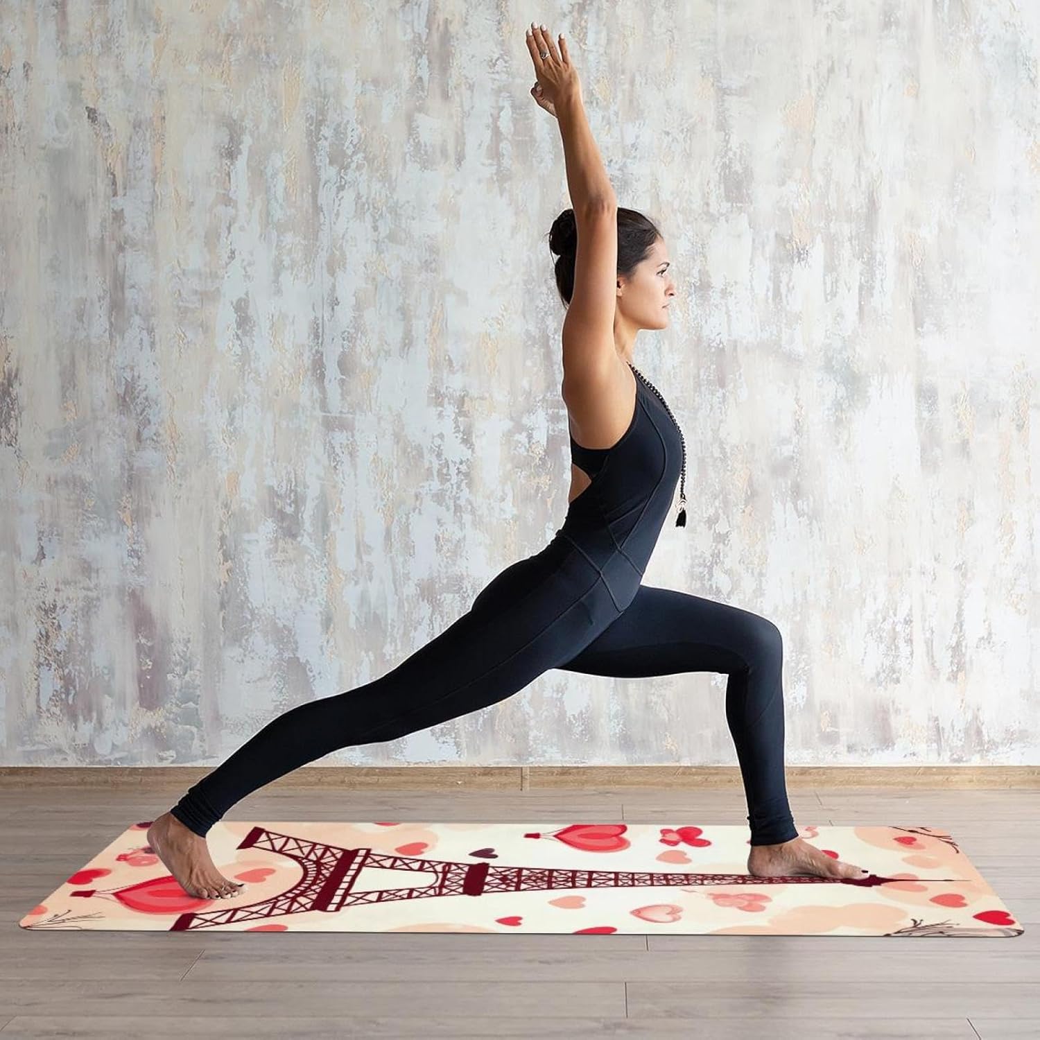 Yoga Towel, Eiffel Tower Valentine's Day Pattern Non Slip Sweat Absorbent Hot Yoga Mat Towel for Hot Yoga, Pilates and Fitness - 72.8" x 26.8"