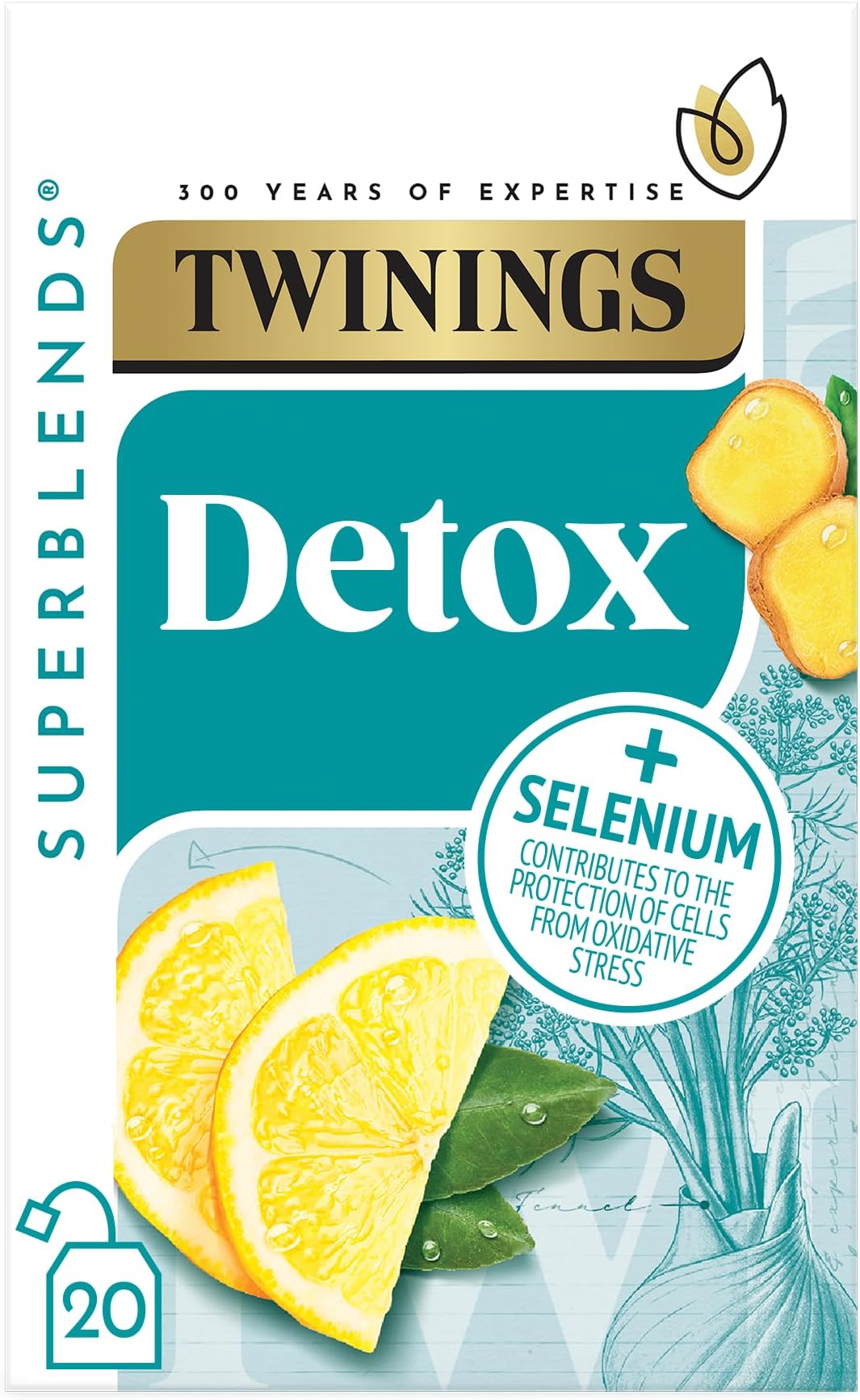 Twinings Superblends Detox - Lemon, Ginger & Burdock Root Herbal Tea Infusion with Fennel & Selenium, 80 x Biodegradable Tea Bags