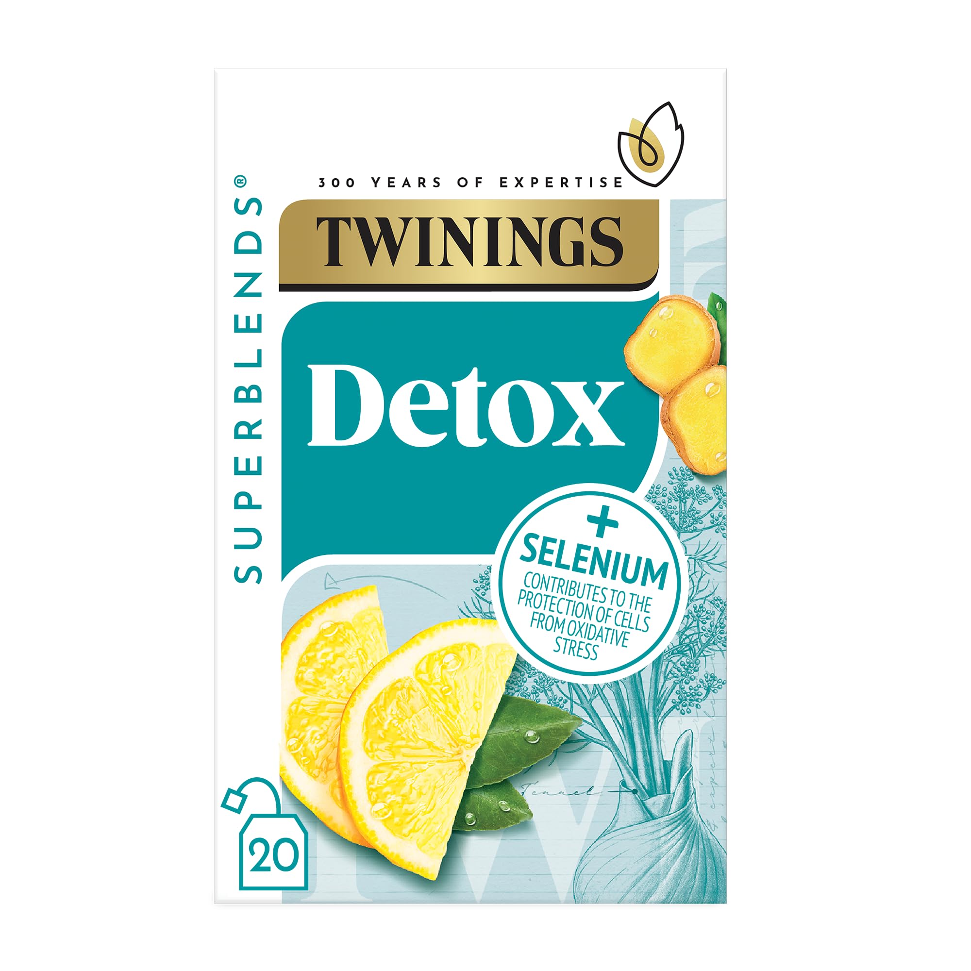 TwiningsSuperblends Detox - Lemon, Ginger & Burdock Root Herbal Tea Infusion with Fennel & Selenium, 80 x Biodegradable Tea Bags