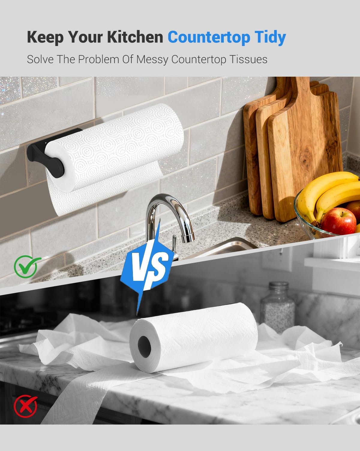 Paper Towel Holder Under Cabinet, One-Handed Tear, Wall Mount, Adhesive, Black, Paper Roll Holder with Ratchet Mechanism for Kitchen Bathroom Farmhouse Essentials Decor Accessories - Image 3