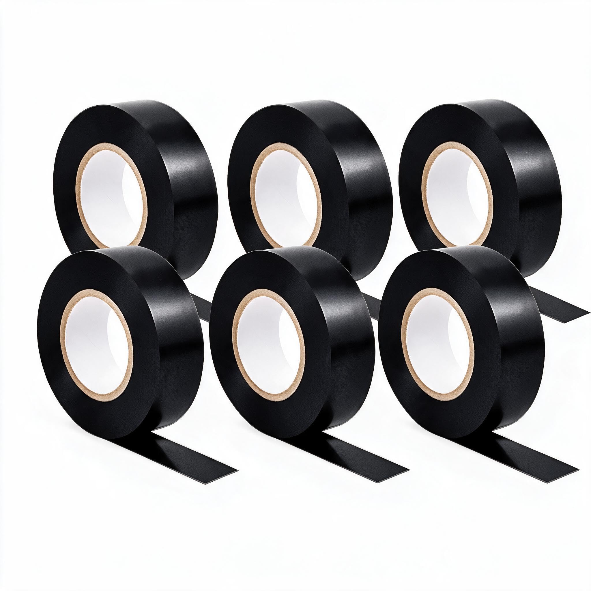 6Pcs Black Electrical Tape, Strong Self Adhesive Insulation Tape (19mmx20m)