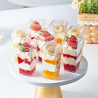 Vista 5 de Qeirudu Mini tazas de postre de 3 onzas con tapas y cucharas, paquete de 50 tazas de plástico para parfait tazas de postre para aperitivos