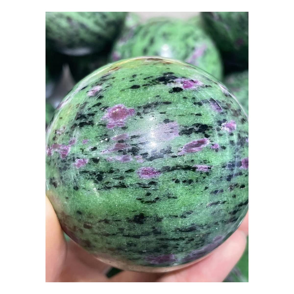 Bola de cristal natural pulida LQYXGS con vetas rojas y verdes únicas