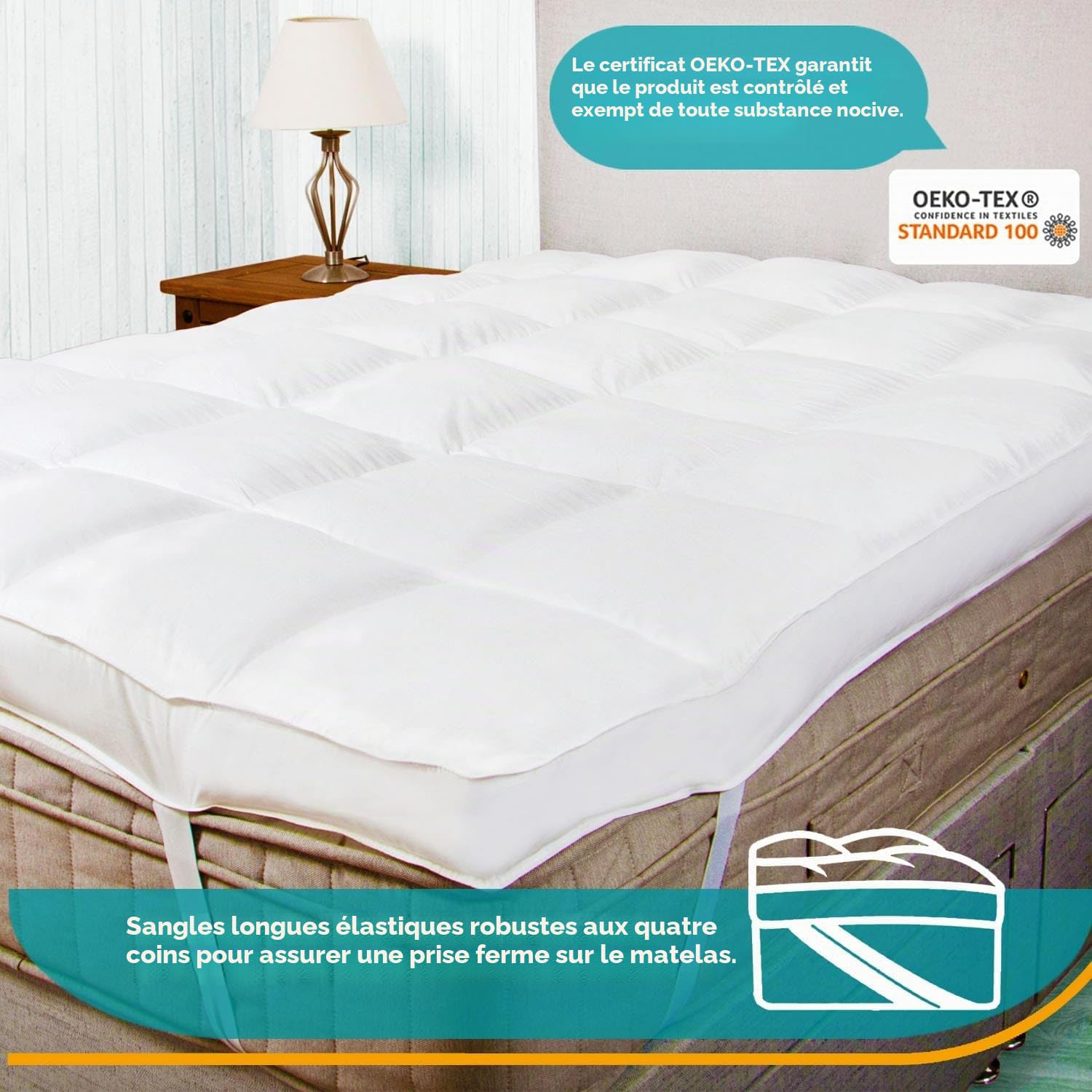 Surmatelas blanc pour petit lit double 122 x 190 cm, doux, lavable en machine, composition silencieuse avec sangles d'ancrage 4 côtés