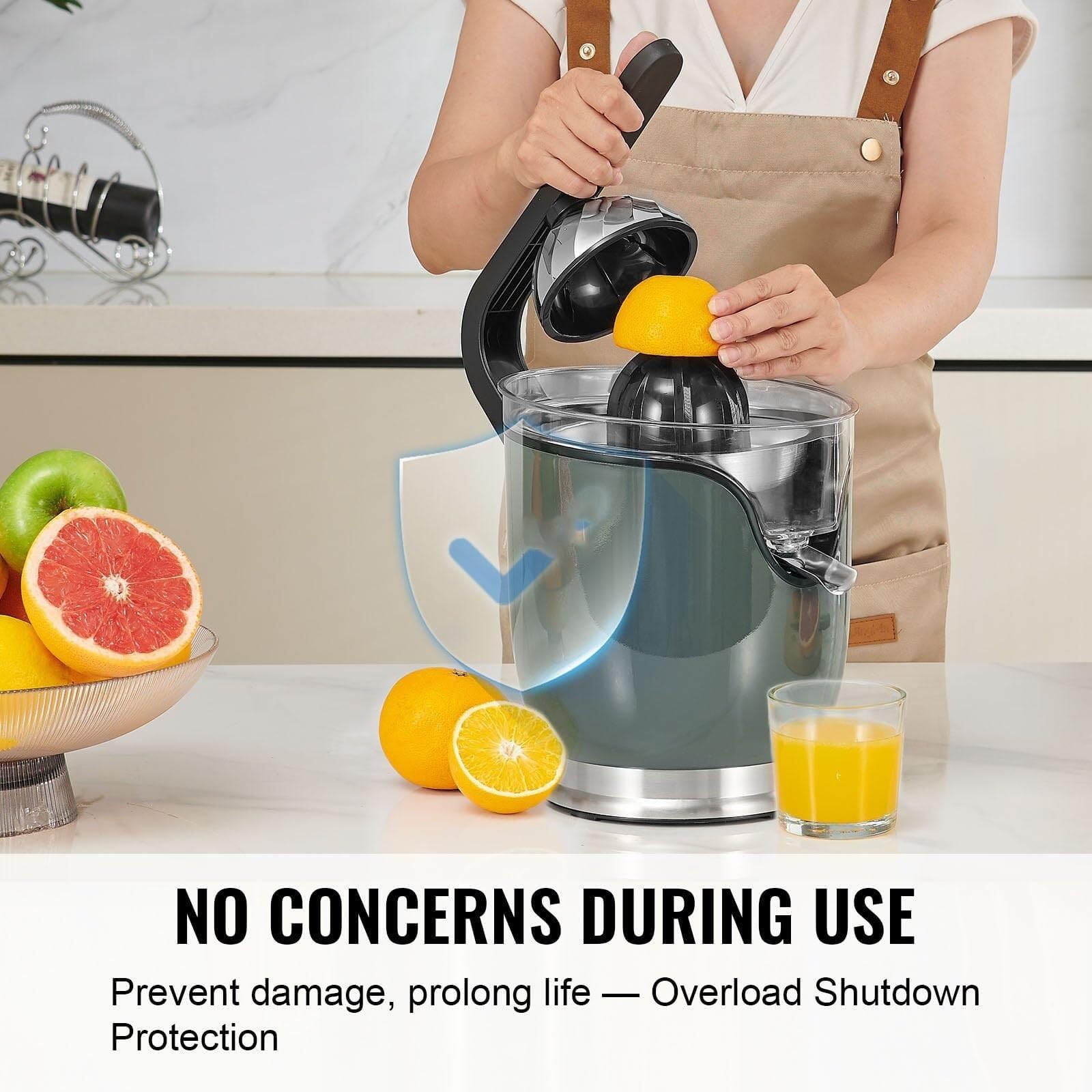 Exprimidor eléctrico de cítricos, exprimidor de zumo de naranja con conos de zumo de dos tamaños, máquina for hacer zumo de naranja de acero inoxidable de 150 W, for naranjas, pomelos, limones y otras