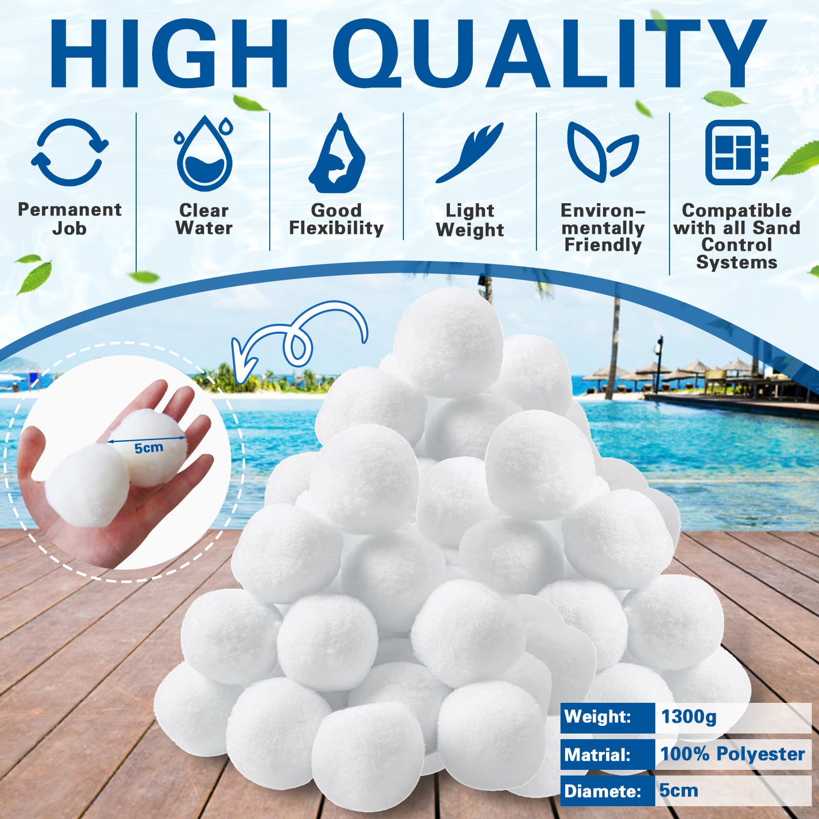 Frasheng Balles Filtrantes, 1300g Boules de Filtre de Piscine, Pool Filter Balls, Nettoyeur de Piscine, Média Filtre à Fibres pour Piscine, Convient à Divers Systèmes De Filtration, pour Adultes