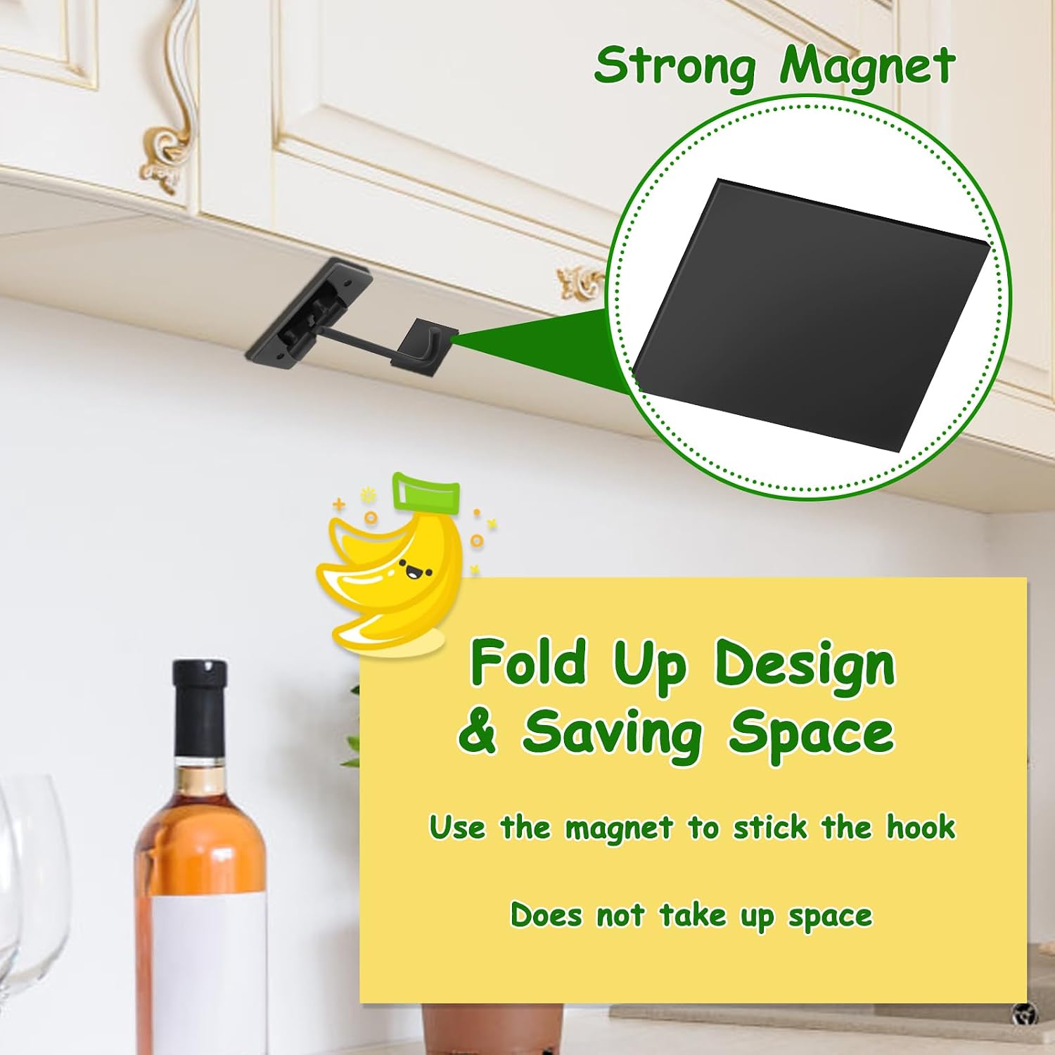 1P Banana Hook Under Cabinet, Foldable Metal Banana Hanger Hook image 4