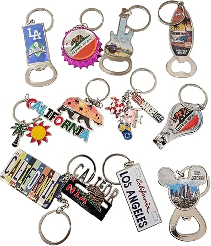 CLGIFT Juego de 12 llaveros de recuerdo de Los Ángeles, llavero I Heart LA, llavero I Heart Los Angeles