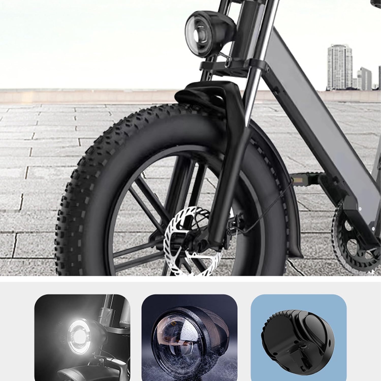 E-Bike LED Headlight with 2 Pin Connector, 233 Lux High Brightness LED Front Light for 24V 36V 48V Folding/Mountain/Fat Tire Ebikes, IPX4 Waterproof, Black