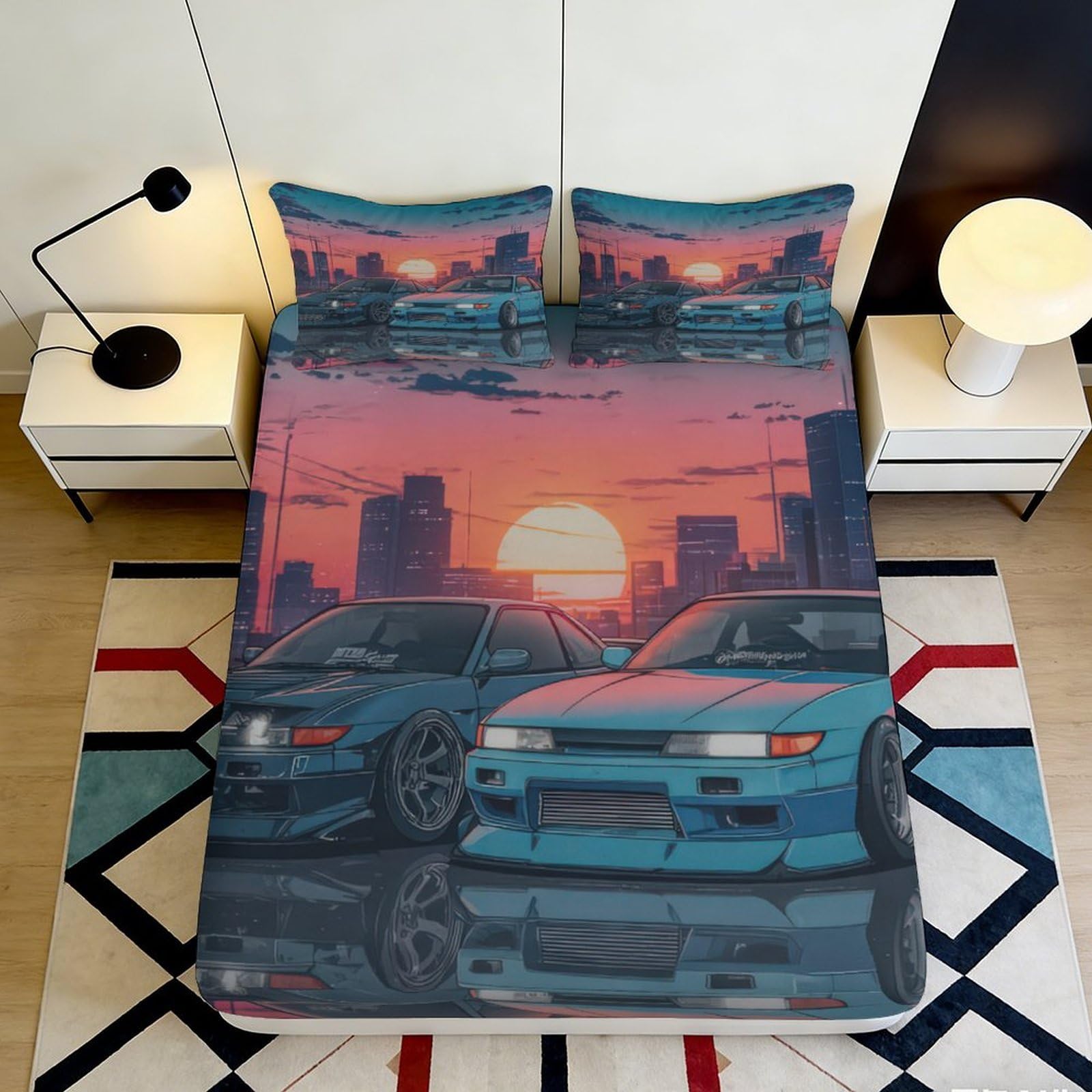 3D Printed Nautical Fitted Sheet Microfiber Deep Pocket Full Wrap for Bedroom Anchor Pattern Mattress Fitted Cover Non-Slip Washable 90x200x25cm