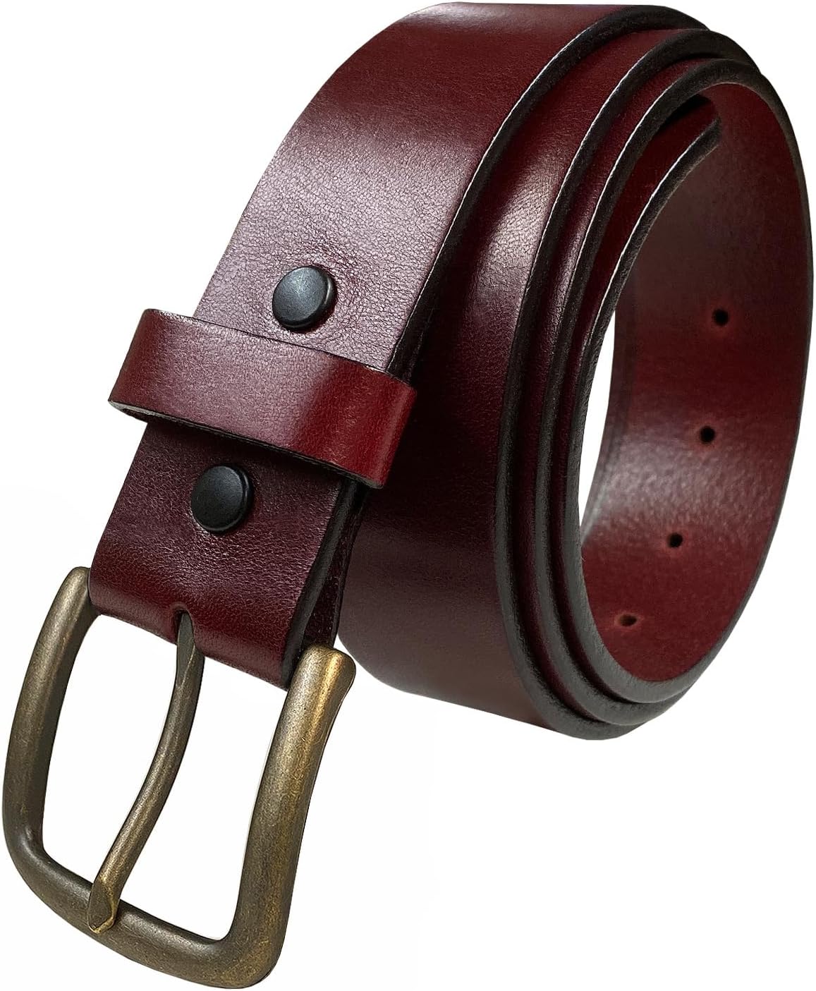 BS055 Burgundy Casual Jean Belt Genuine Full Grain Leather Belt 1-1/2" (38mm)/ 1-3/8'' (35mm) wide