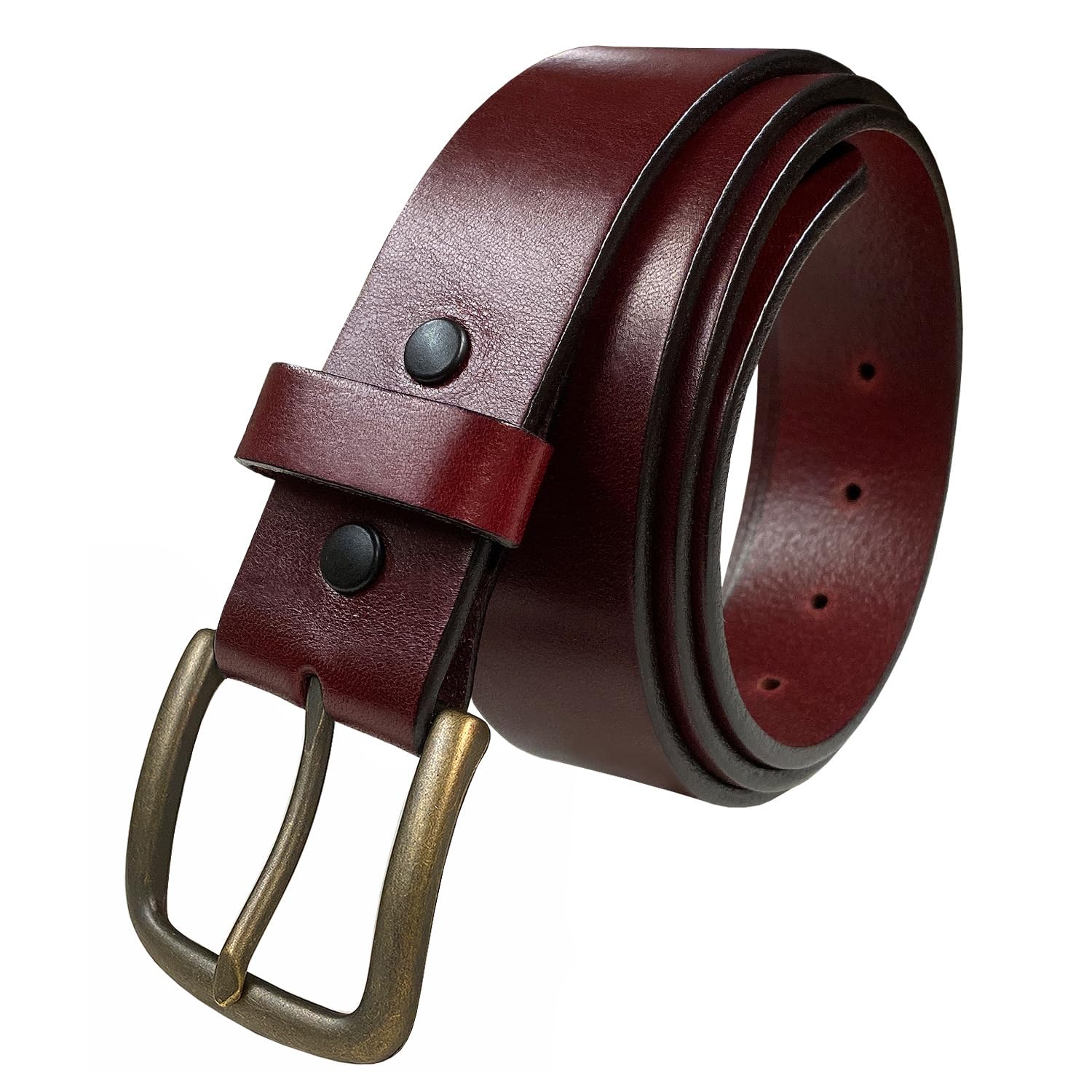 BS055-JT11082 Classic Burgundy Casual Jean Belt Genuine Full Grain Leather Belt 1-1/2