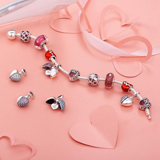 NINGAN I Love You Dangle Charm Love Heart Pendant Bead for Women Wife Girlfriend with 5A Cubic Zirconia for Charm Bracelets 925 Sterling Silver