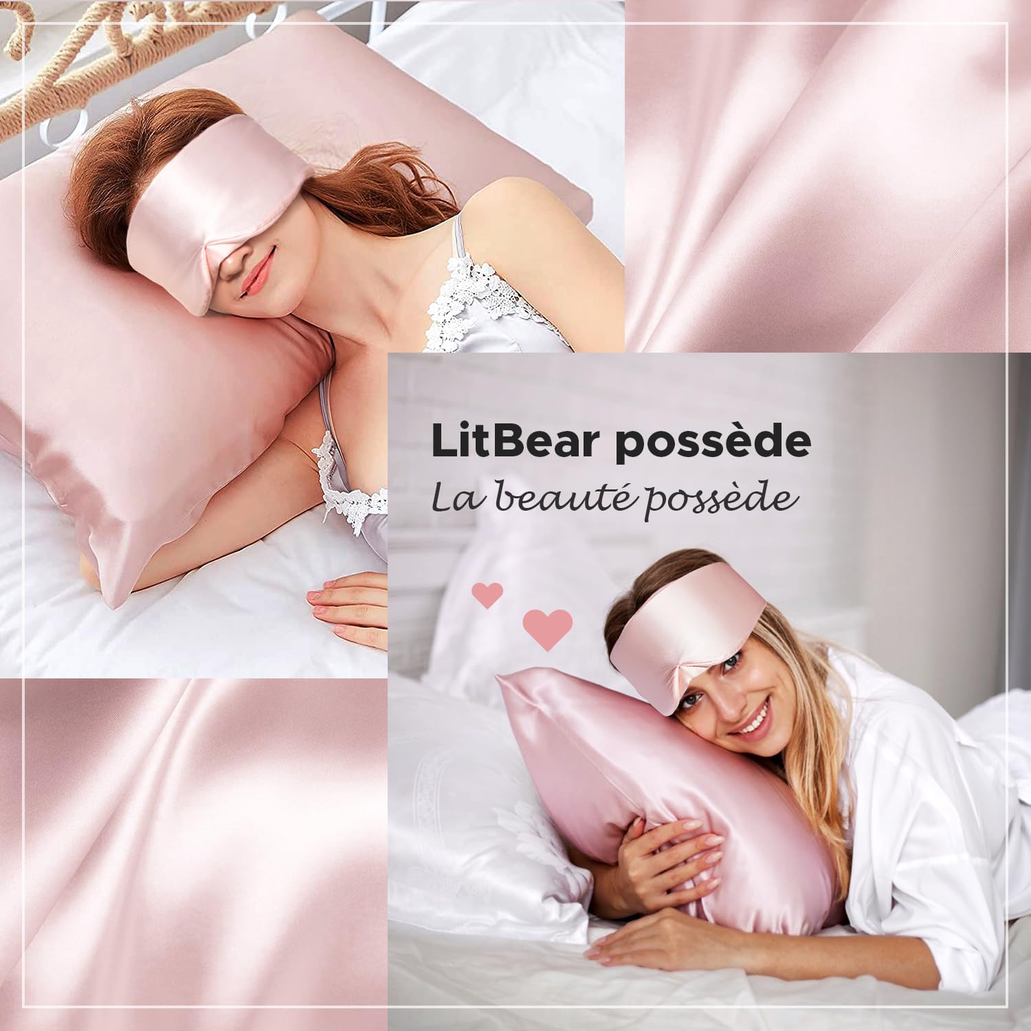 LitBear Masque de sommeil en soie - Pour homme et femme - 100% soie de mûrier pure - 22 mommes - Avec sangle réglable