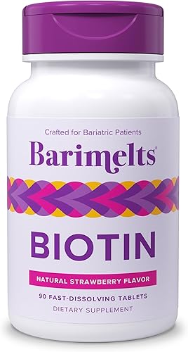 Vitaminas BariMelts Biotin sin azúcar naturales sabor fresa en cápsulas masticables de absorción rápida 90 unidades disponible en Yaxa Colombia