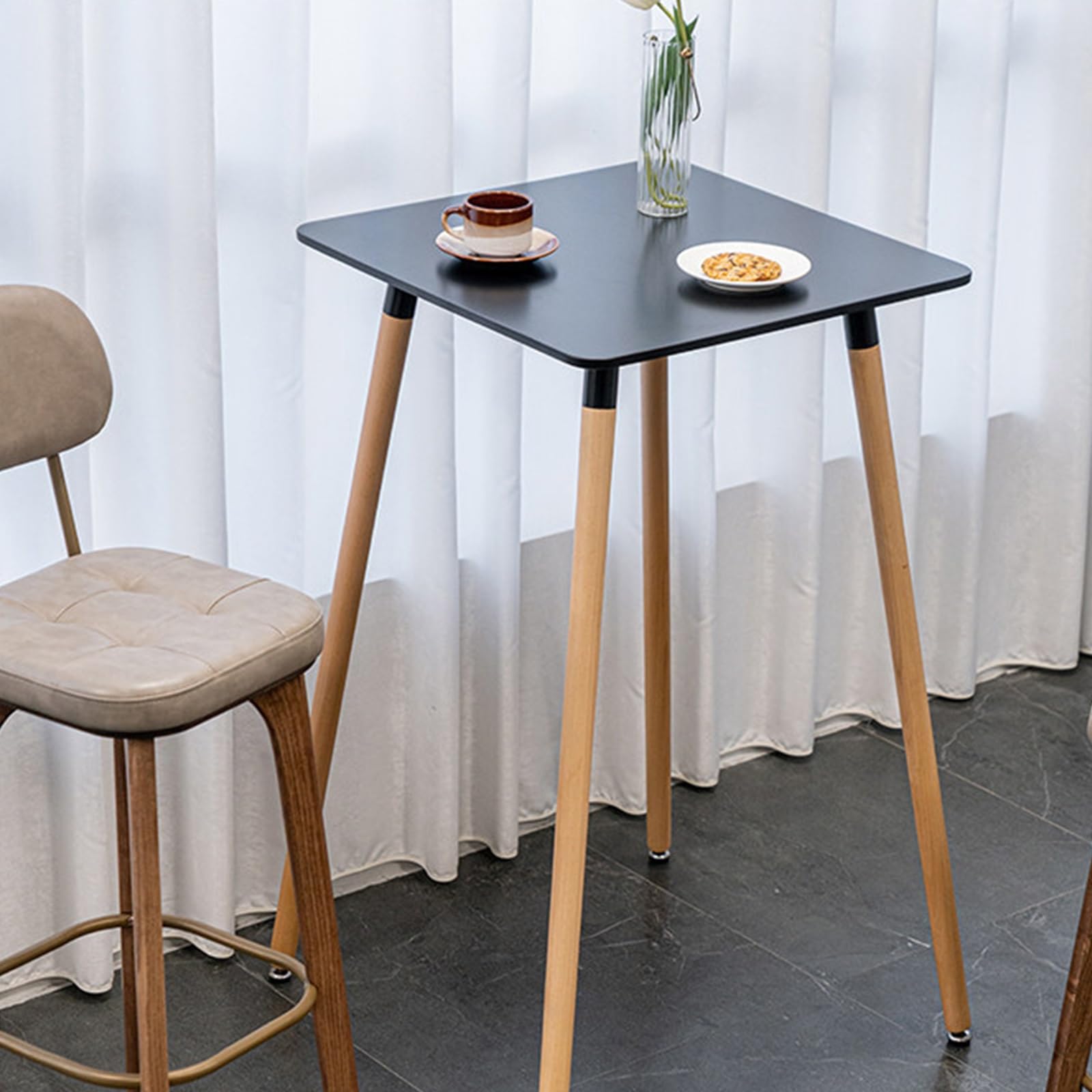 Bancone Bar, Gambe in Legno di Faggio, Portata 80 Kg, Tavolino Salotto, per Bistrot, Sala da Pranzo, Soggiorno, Terrazzo(White,60x60cm/24x24in)