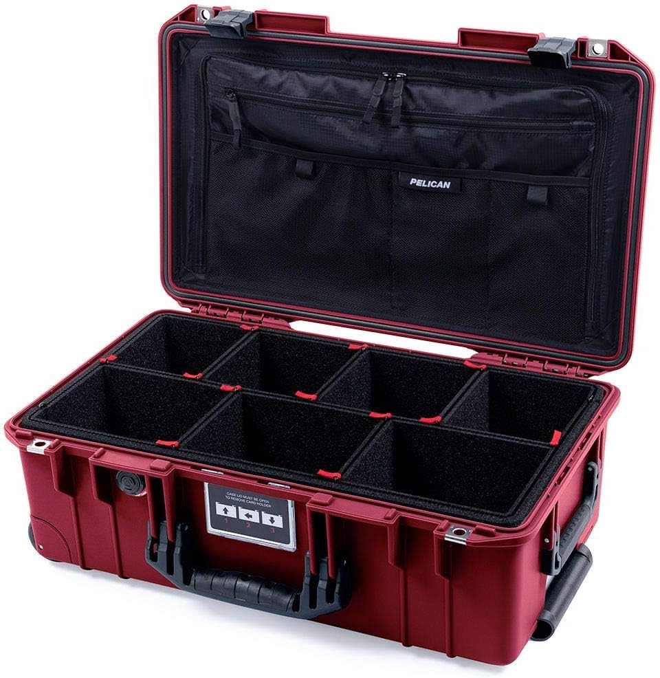 Pelican Oxblood & Black 1535 air case with TrekPak dividers & Combo-Pouch lid Organizer.