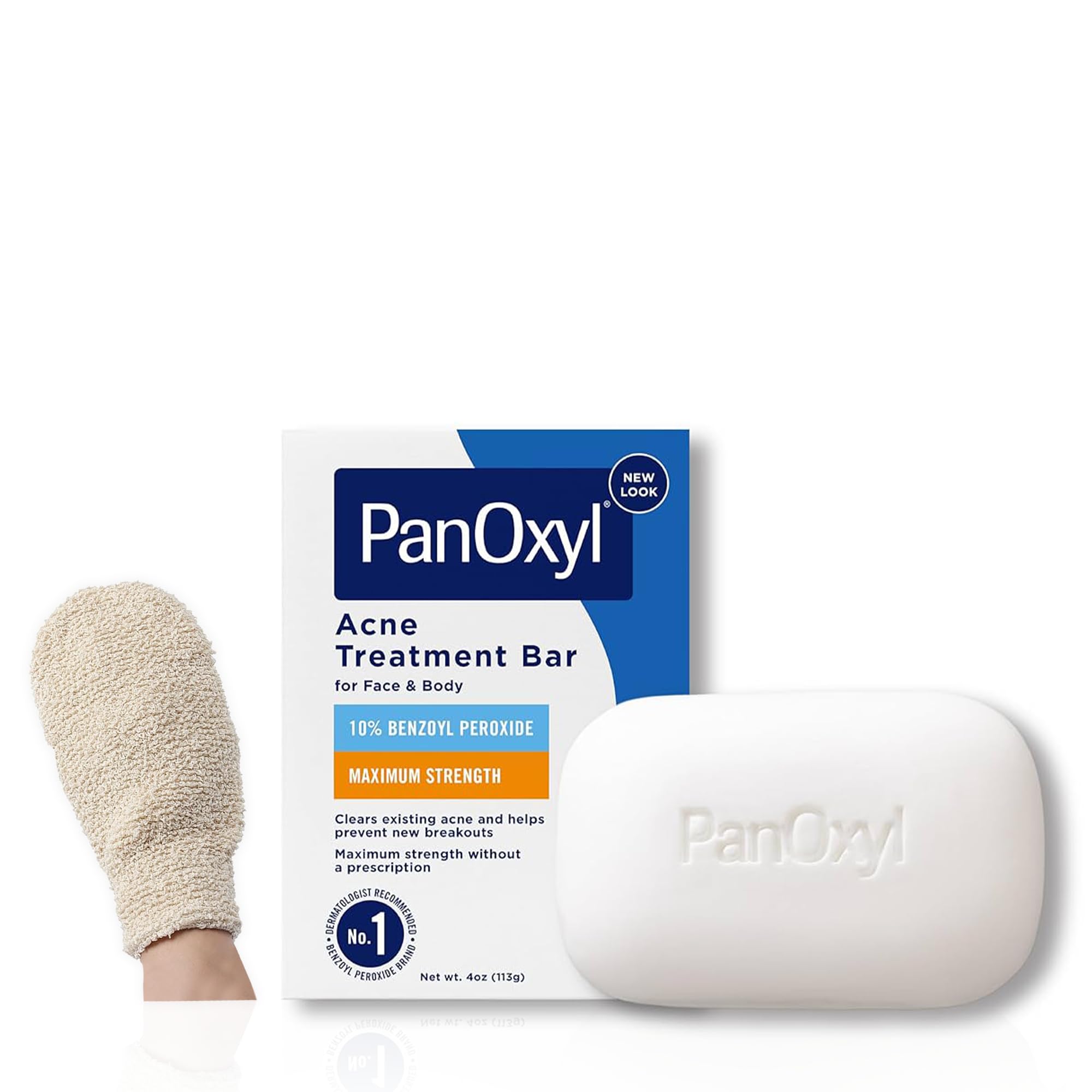 Set de cuidado de la piel: contiene jabón PanOxil para el acné Bar 113,4 g – Limpiador facial y corporal vegano y guante de baño LuxPaks