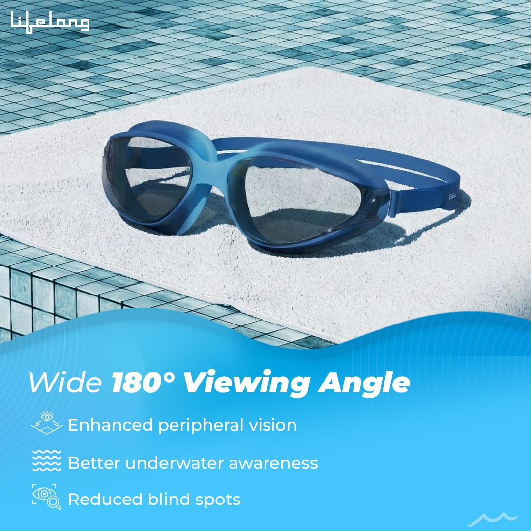 Lifelong Swimming Goggles for Men & Women | Swim Goggles for Adults with Adjustable Strap | UV Protection & Anti-Fog Swimming Glasses | Silicone Swim Goggles| Universal Fit Nose Bridge, Blue 2