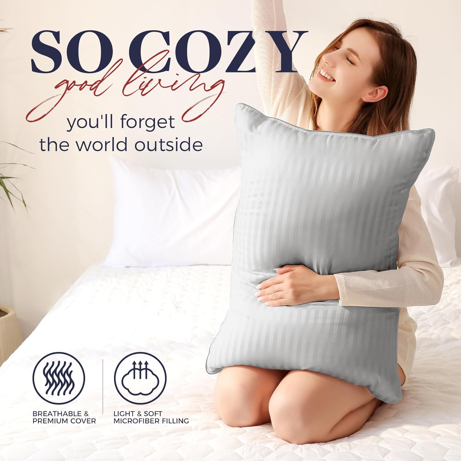 basic beyond king size pillows - soft king down alternative pillows set of 2 for back, stomach or side sleepers, silver, 20x36 inches silver king (pack of 2)