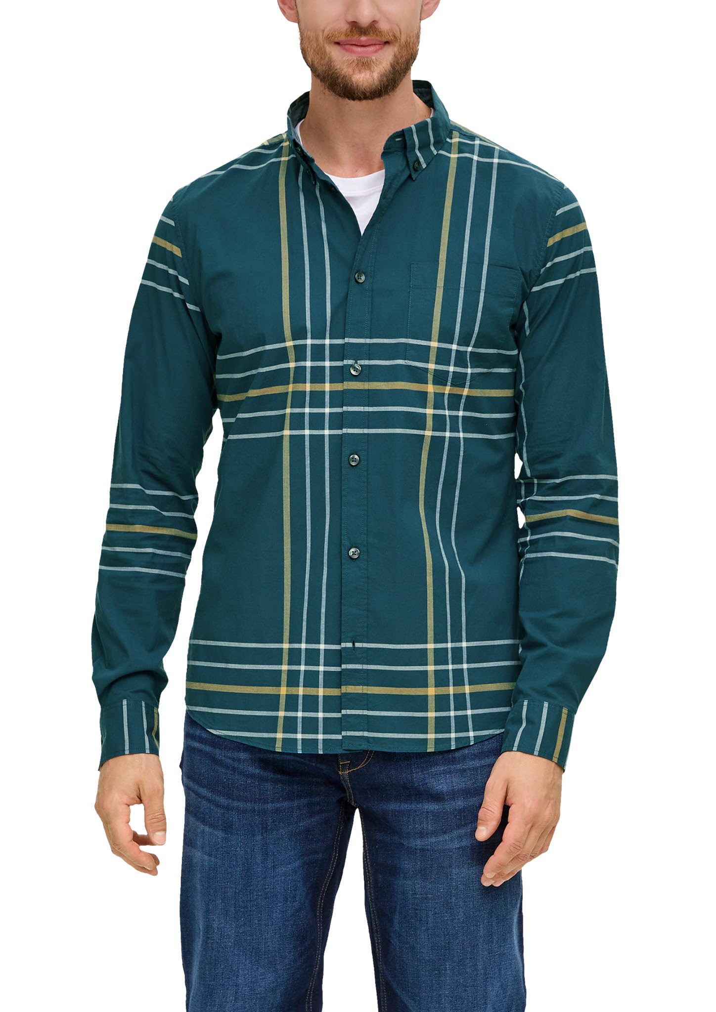 s.Oliver Men's Long Sleeve Slim Fit Shirt, 69n2 Petrol, XL